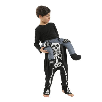 Funny Piggyback Skeleton Costume for Boys, Halloween Ride-On Skull Pants, Spooky Cosplay Outfit for Carnival, Easter, Purim, and Dress-Up Parties