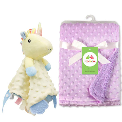 Couverture et doudou personnalisés avec prénom de bébé – Ensemble doux en minky à pois, 2-en-1, cadeau de naissance personnalisé pour garçons et filles