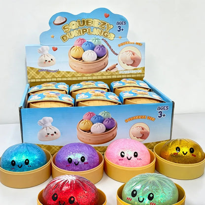 1–12PCS Glitter Dumpling Squishy with Box – Sensory Squeeze Stress Relief Fidget Toy, Glitter Dumplings Set