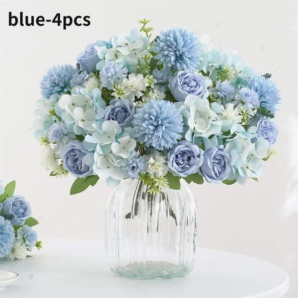 Realistic Artificial Flower Bouquet – Faux Peony, Chrysanthemum & Hydrangea Floral Arrangement with Stems, Reusable Home Décor, Wedding Decoration & Photography Props