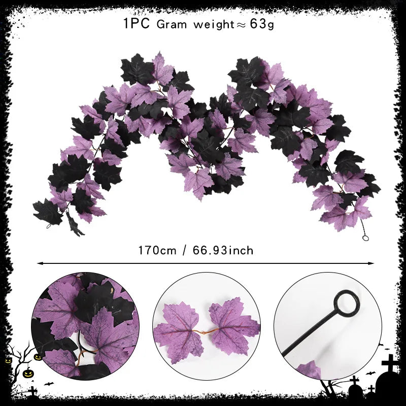 2M Artificial Maple Leaf Garland – Faux Fallen Leaves Autumn Rattan Decor for Thanksgiving, Halloween, Wedding, Christmas & Holiday Festivals