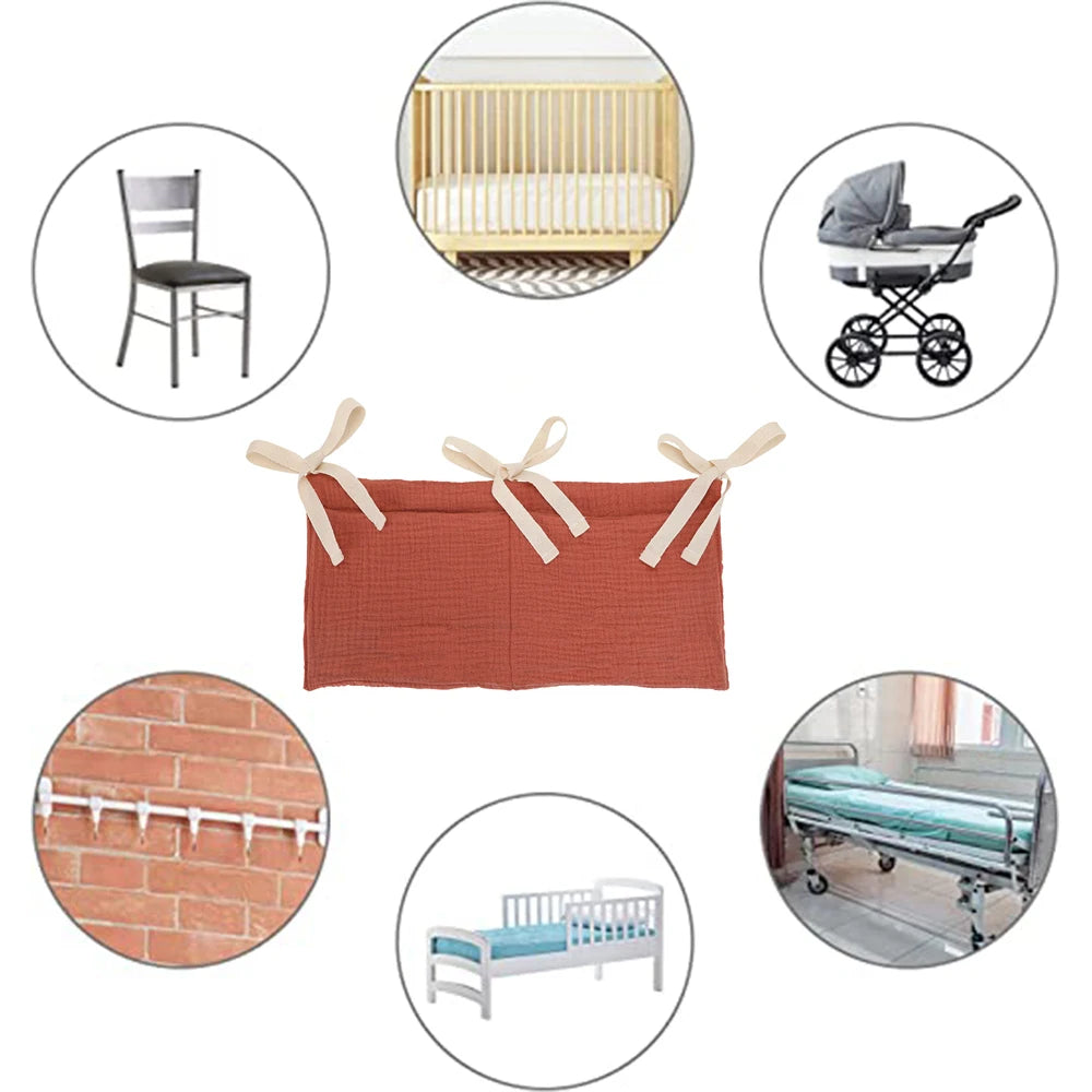 Organizador Colgante para Cuna de Bebé – Cesta de Almacenamiento para Mesita de Noche con 2 Bolsillos para Pañales, Juguetes, Ropa y Artículos Esenciales para Bebés