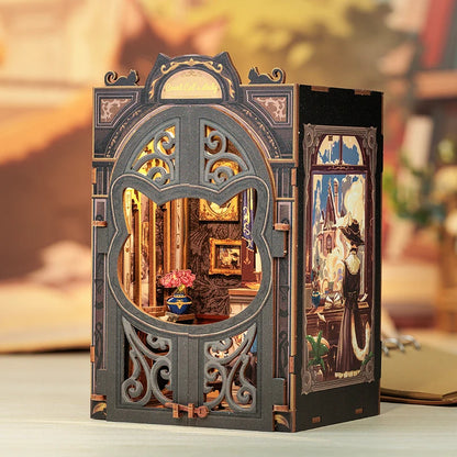 CUTEBEE Kit DIY de Rincón de Libro con Luces LED – Modelo de Estantería en Miniatura de Madera de Búho y Decoración