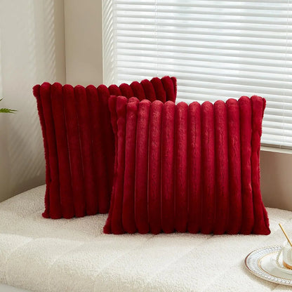 Faux Rabbit Fur Throw Pillow Cover - Ultra Soft Striped Decorative Cushion Cover for Sofa, Bed & Living Room (40x40 & 45x45 cm)