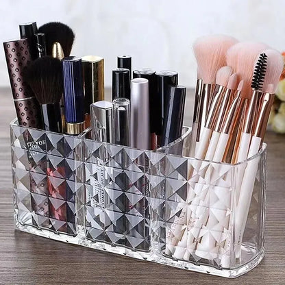 Diamond Pattern Mirror Cosmetic Storage Box – Bathroom Organizer Rack for Lipstick, Makeup, Skincare & Beauty Accessories Storage