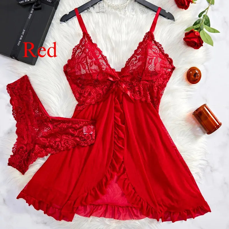 Chemise de nuit à col en V en dentelle pour femme – Robe de nuit en satin doux, vêtement de nuit et de détente confortable pleine longueur
