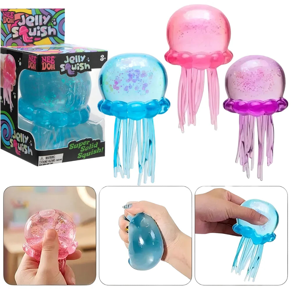 Trending Nee Doh Jellyfish & Cube Squish Toy – Soft Jelly Squeeze Stress Relief Fidget Toy, Sensory NeeDoh for Kids & Adults