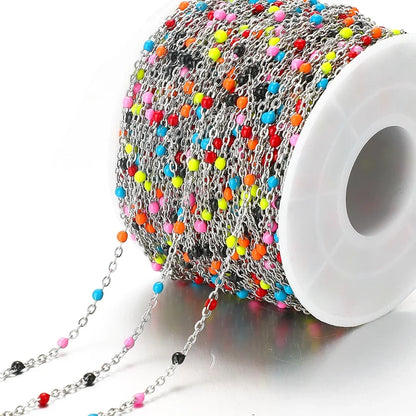 Cadena de eslabones de cuentas de esmalte dorado de acero inoxidable de 2M – Cadena DIY de aceite de goteo para collares, pulseras y suministros de fabricación de joyas