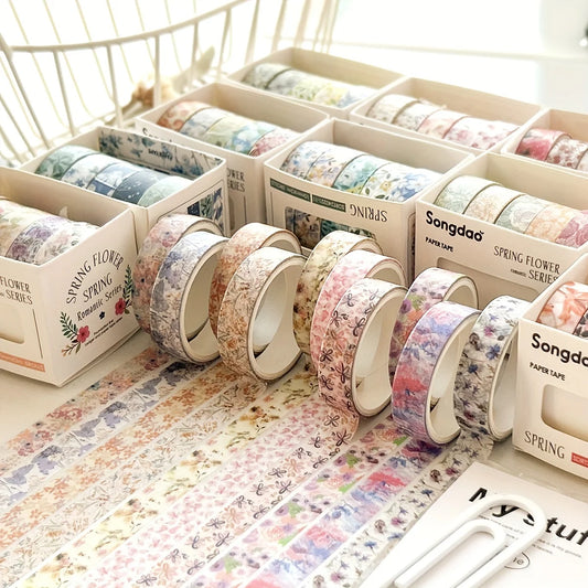 Juego de 5 rollos de cinta washi romántica de flores – Bonita cinta decorativa floral para diarios, álbumes de recortes, agendas y manualidades de estudiantes