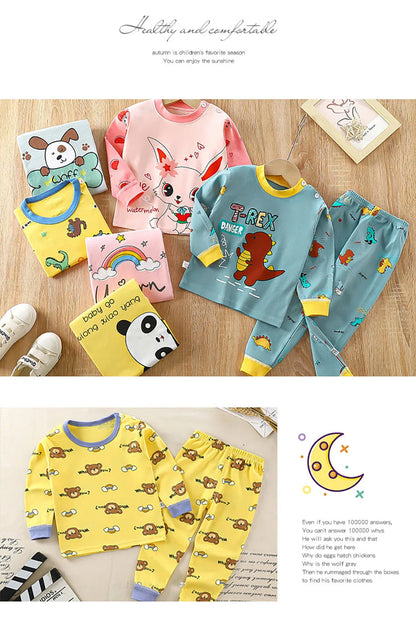 Conjunto de pijama de algodón para niños – Ropa de dormir de dibujos animados de otoño invierno para niños y niñas, conjunto de ropa de descanso suave para niños, ropa de noche acogedora y conjunto para el hogar para un sueño cómodo