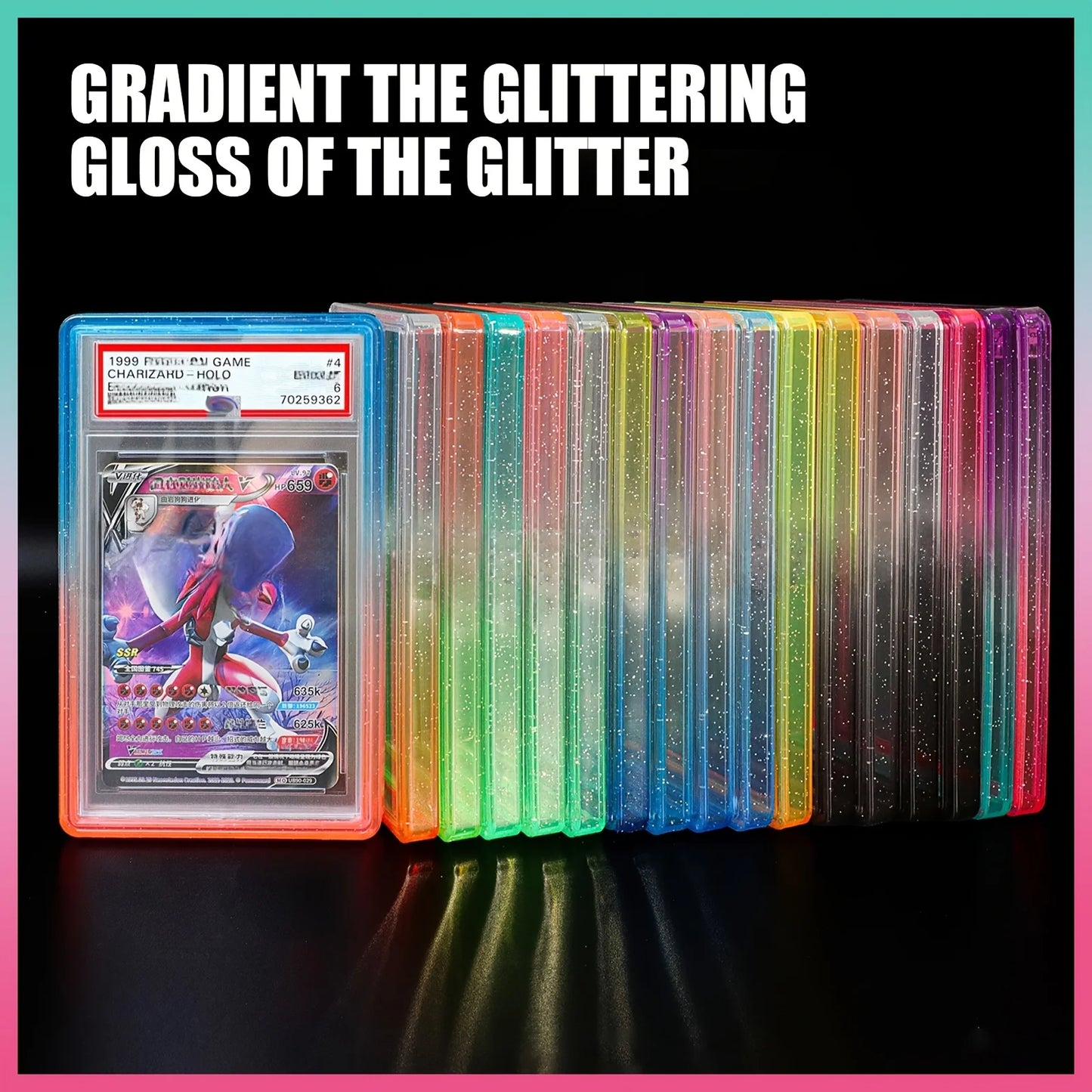 Étui de protection Bumper en TPU à paillettes – Housse de protection avec dos transparent pour cartes à collectionner PSA 35PT