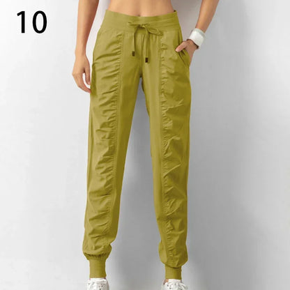 Pantalon de jogging femme à séchage rapide, cordon de serrage, athlétique, pour la salle de sport et le fitness, avec deux poches latérales