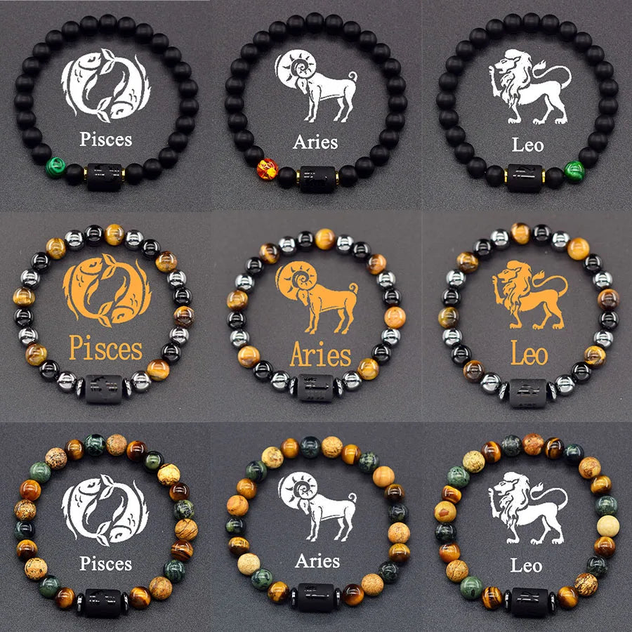 Pulsera de constelación de 12 signos del zodiaco – Brazalete con dije de astrología para hombres y mujeres | Regalo de joyería de amistad Aries, Virgo, Leo y Libra
