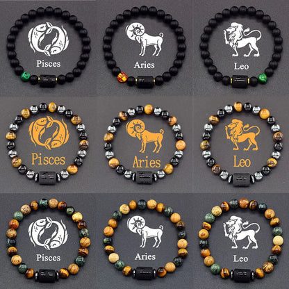 Pulsera de constelación de 12 signos del zodiaco – Brazalete con dije de astrología para hombres y mujeres | Regalo de joyería de amistad Aries, Virgo, Leo y Libra