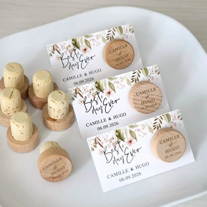 Custom Engraved Wooden Wine Stoppers with Stand & Thank You Cards – Wedding Guest Favors, Party Decor, 10–50PCS Bulk