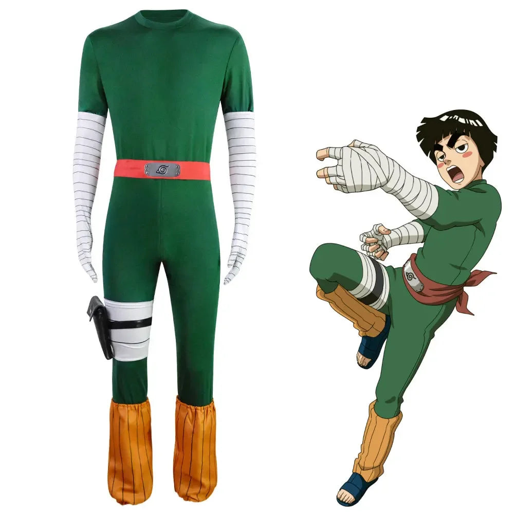 Naruto Rock Lee Inspired Anime Cosplay Costume Set with Wig – Green Jumpsuit Uniform for Halloween, Carnival & Party Roleplay