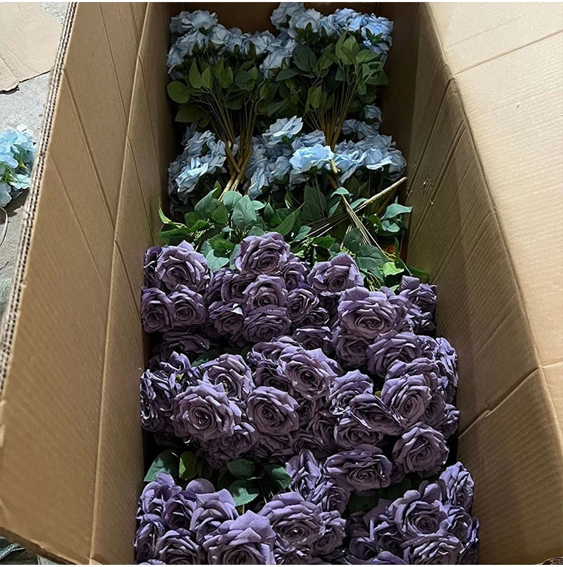 Ramo de rosas de diamantes de 9 cabezas – Rosas artificiales sintéticas con detalles de diamantes brillantes, arreglo floral realista para boda, decoración del hogar, sala de estar y regalo