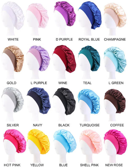 Silky Satin Sleep Bonnet with Elastic Band – Wide Brim Night Cap Hair Wrap for Sleeping & Hair Protection