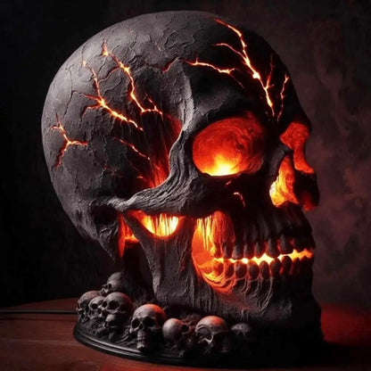 Halloween Lava Stone Skull Lamp – Spooky LED Desk Light for Mantel, Room & Halloween Party Decor, Unique Gothic Home Accent