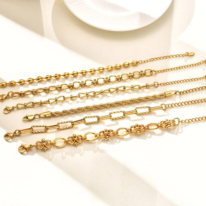 Pulsera de cadena de eslabones gruesos de acero inoxidable – Bañado en oro, pulsera de capas para mujer | Joyería de moda impermeable y de tendencia
