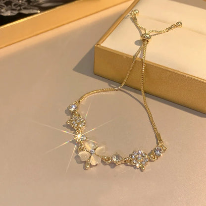 Women’s Fashion Four Leaf Grass Gold Color Adjustable Bracelet Korean Style Wedding Party Jewelry