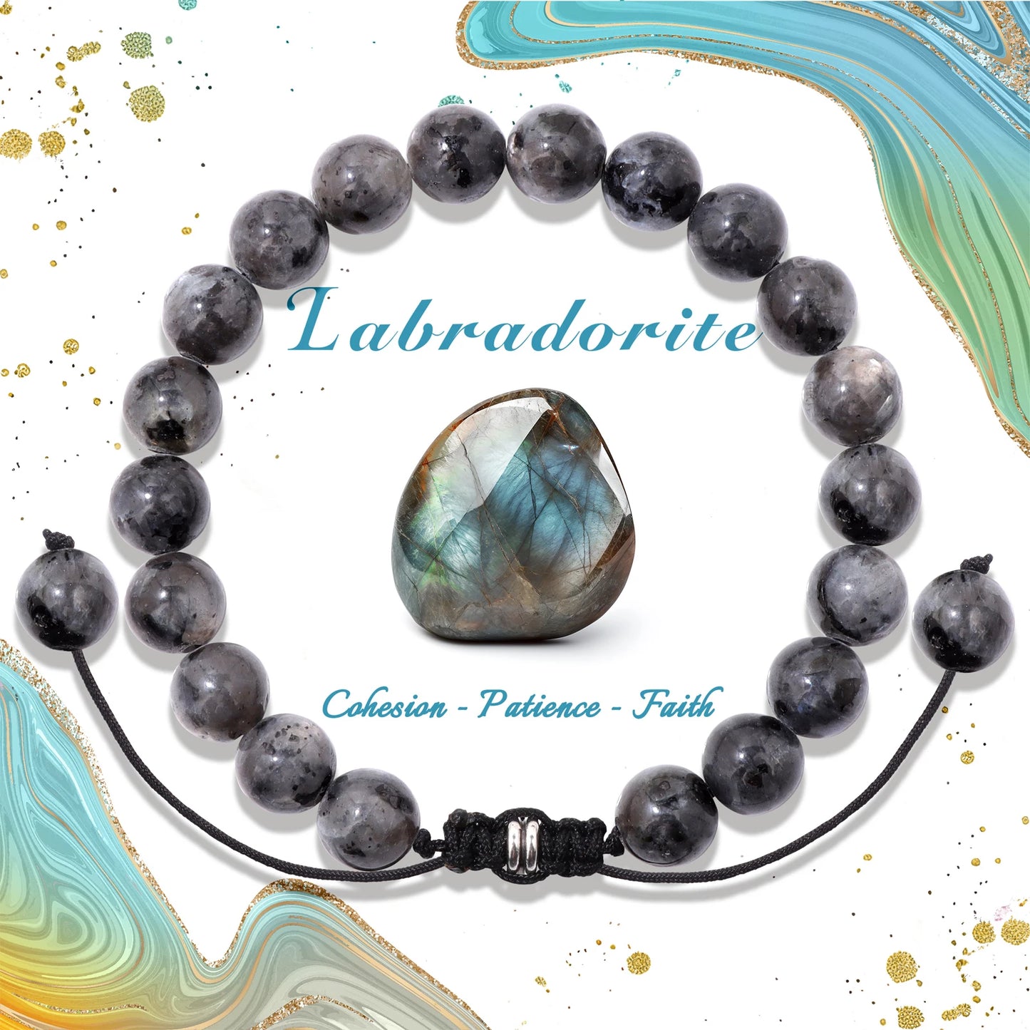 Bracelet perles de tourmaline noire naturelle – Bracelet ajustable tressé en corde avec carte cadeau pour hommes et femmes