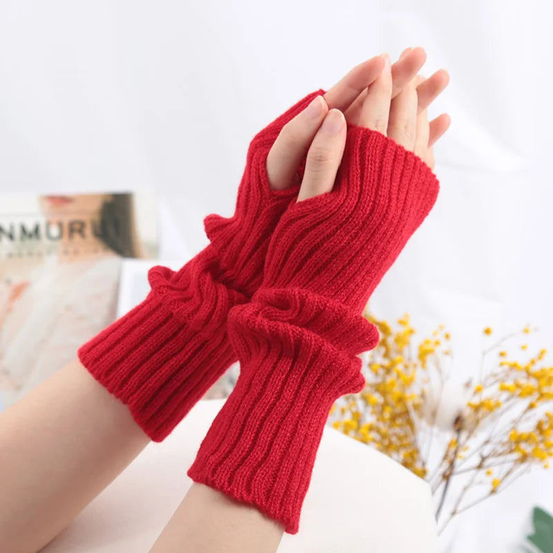 Long Fingerless Gloves for Women Winter Knitted Arm Warmers Kawaii Anime Punk Gothic Lolita Mittens