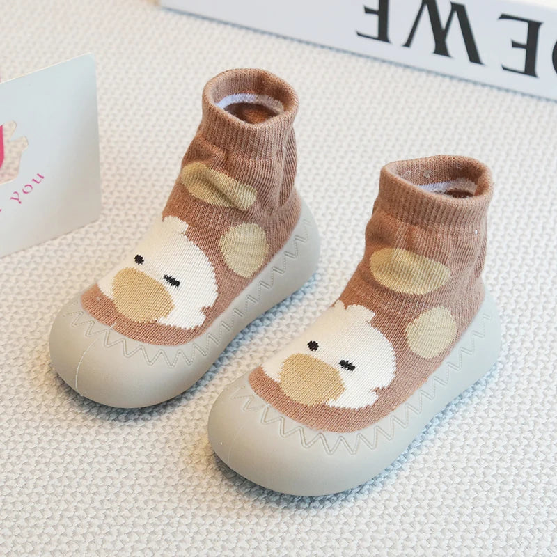 Zapatos y calcetines primeros pasos para bebés – Bonitas zapatillas de dibujos animados para bebés con suela de goma suave para niños y niñas