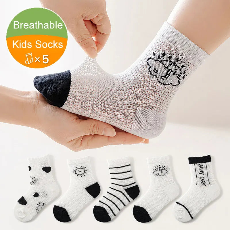 5 pares de calcetines de algodón de malla transpirables de verano suaves para niños y niñas de 1 a 12 años