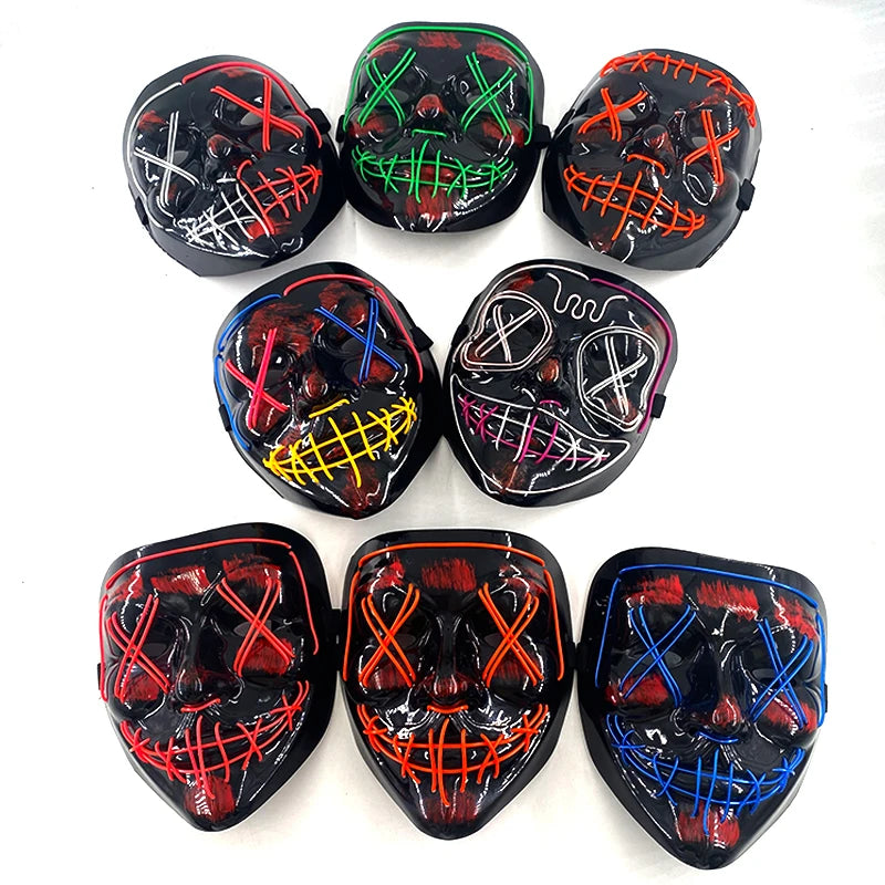 Masque LED sans fil Purge – Masque néon lumineux pour Halloween, fêtes et festivals