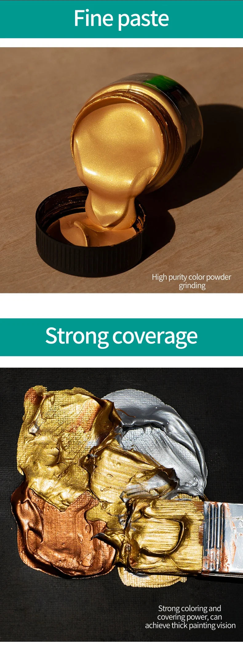 Metallic Acrylic Paint Pigment – Gold, Silver & Bronze Pearlescent (100ml / 300ml) for Painting & Art Projects