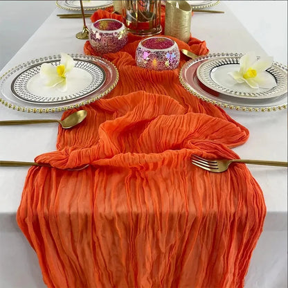 1PC Orange Gauze Table Runner – Translucent Boho Table Decoration for Weddings, Holiday Parties, Events & Home Dining Decor