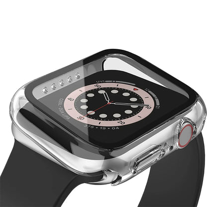 Funda con protector de pantalla de cristal templado para Apple Watch Series 10, 9, 8, 7, 6, SE y 5 (38 mm-46 mm) – Cubierta protectora completa 2 en 1