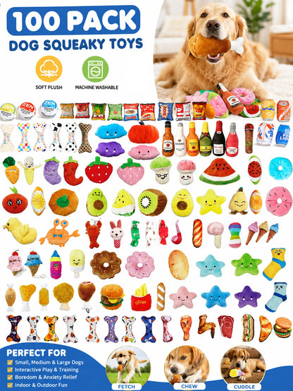 100PCS Random Plush & TPR Dog Toy Set – Knot Chew & Squeaky Toys for Teeth Cleaning, Teething, Chewing & Interactive Play