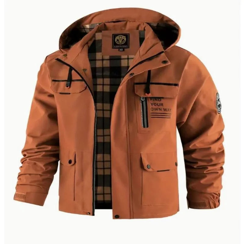 Men’s Casual Hooded Parka Jacket – Solid Color Outdoor Coat, Stylish Autumn & Winter Outerwear