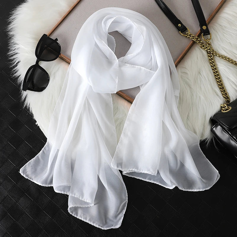 Women's Printed Chiffon Scarf Shawl – Lightweight Silk-Feel Long Wrap for Beach, Travel & Outdoor Wear, Fashion Headband Accessory