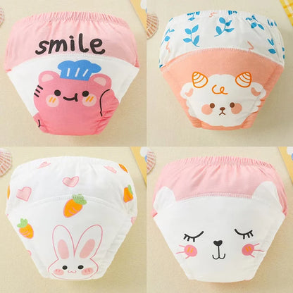 Culottes d'apprentissage de la propreté imperméables réutilisables (lot de 4) – Sous-vêtements d'entraînement en coton doux pour bébés garçons et filles avec protection anti-fuites