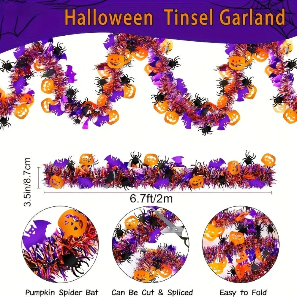 2M/4M Halloween Pumpkin Garland – Black & Orange Pumpkin Cutout Streamer, Spooky Hanging Decor for Front Doors, Outdoor Displays & Halloween Parties