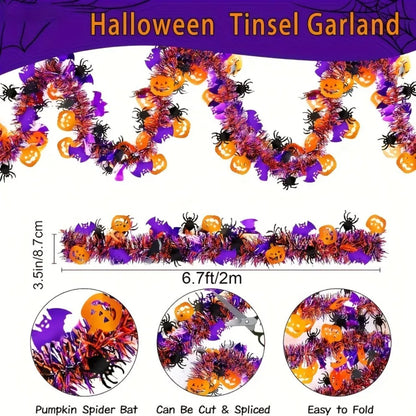 2M/4M Halloween Pumpkin Garland – Black & Orange Pumpkin Cutout Streamer, Spooky Hanging Decor for Front Doors, Outdoor Displays & Halloween Parties
