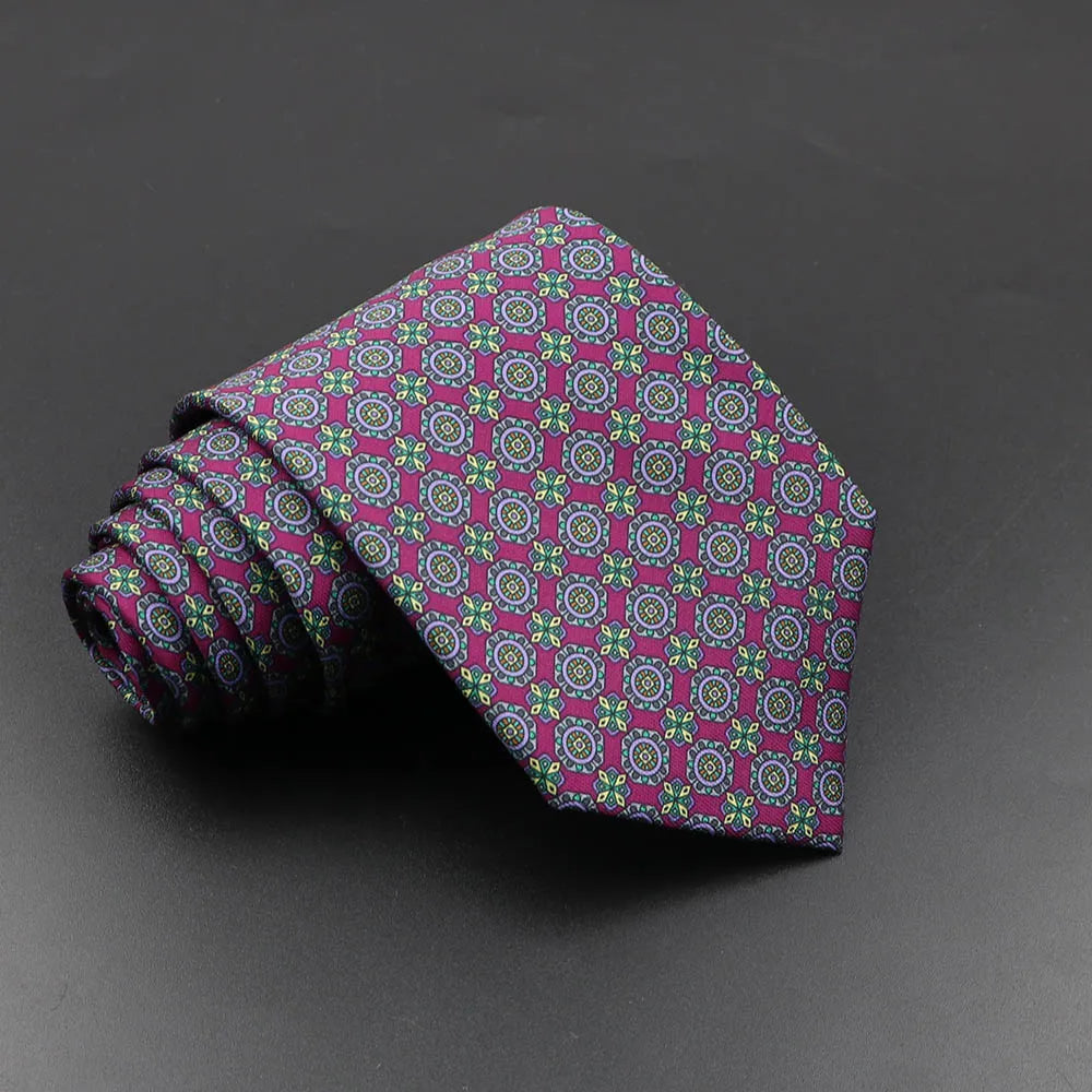 Men's 7.5cm Soft Silk Necktie – Floral & Dot Pattern Tie for Weddings, Business, Parties & Formal Wear