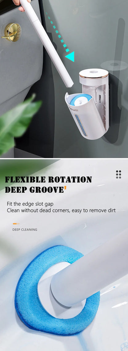 Wall Mounted Disposable Toilet Brush – Replaceable Toilet Cleaning Brush Set, Hygienic WC Scrubber Tool with Bathroom Storage Holder, Modern Bathroom Cleaning Accessory