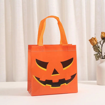 Halloween Pumpkin Candy Bags for Kids, Non-Woven Trick or Treat Loot Bags, Cute Ghost Bat and Cat Treat Bags, Halloween Goodie Bags, Party Favors and Holiday Gift Bags