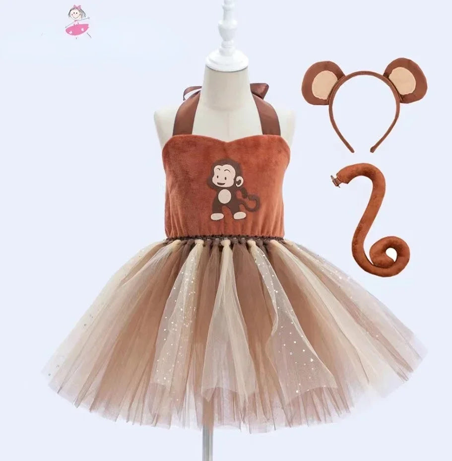Baby Girls Animal Tutu Dress – Forest Theme Giraffe, Cow, Tiger, Leopard & Zebra Print Costume for Halloween & Birthday Parties