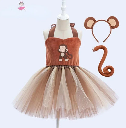 Baby Girls Animal Tutu Dress – Forest Theme Giraffe, Cow, Tiger, Leopard & Zebra Print Costume for Halloween & Birthday Parties