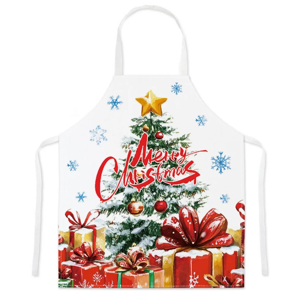 Christmas Cartoon Apron – Santa Claus, Deer & Xmas Tree Print Oil & Dustproof Parent-Child Apron for Kitchen, Baking & Cooking