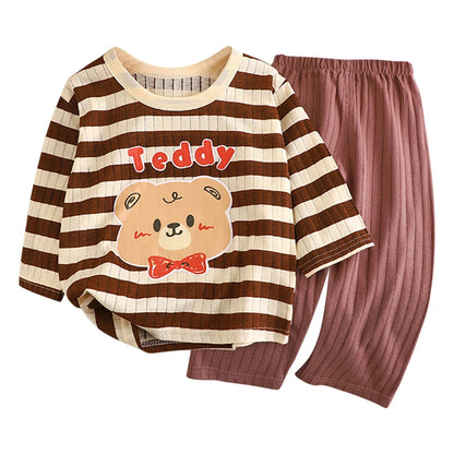 Conjunto de Pijama de Algodón para Niños – Pijama de Manga Larga y Pantalones para Verano en Casa y Habitaciones con Aire Acondicionado