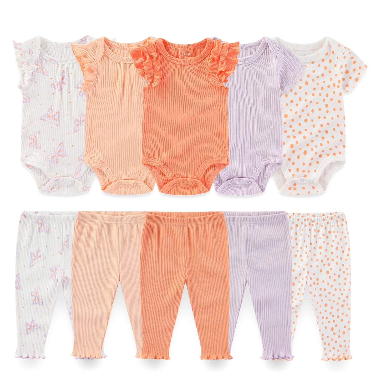 Kiddiezoom 10PCS Baby Clothing Set – Unisex Newborn Bodysuits & Pants, Soft Four-Season Infant Outfit for Baby Boys & Girls