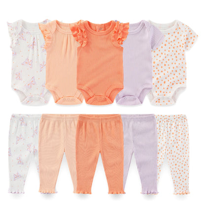Kiddiezoom 10PCS Baby Clothing Set – Unisex Newborn Bodysuits & Pants, Soft Four-Season Infant Outfit for Baby Boys & Girls