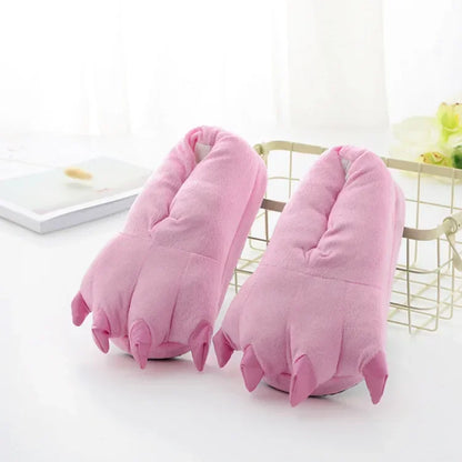 Women’s Plush Animal Slippers – Thick Fluffy Non-Slip Indoor House Shoes with Dinosaur, Cow, Cat Paw & Claw Designs