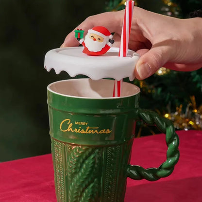 Creative Christmas Ceramic Mug – Coffee & Drinking Cup with Lid and Spoon, Festive Xmas Gift for Children, Home & Office